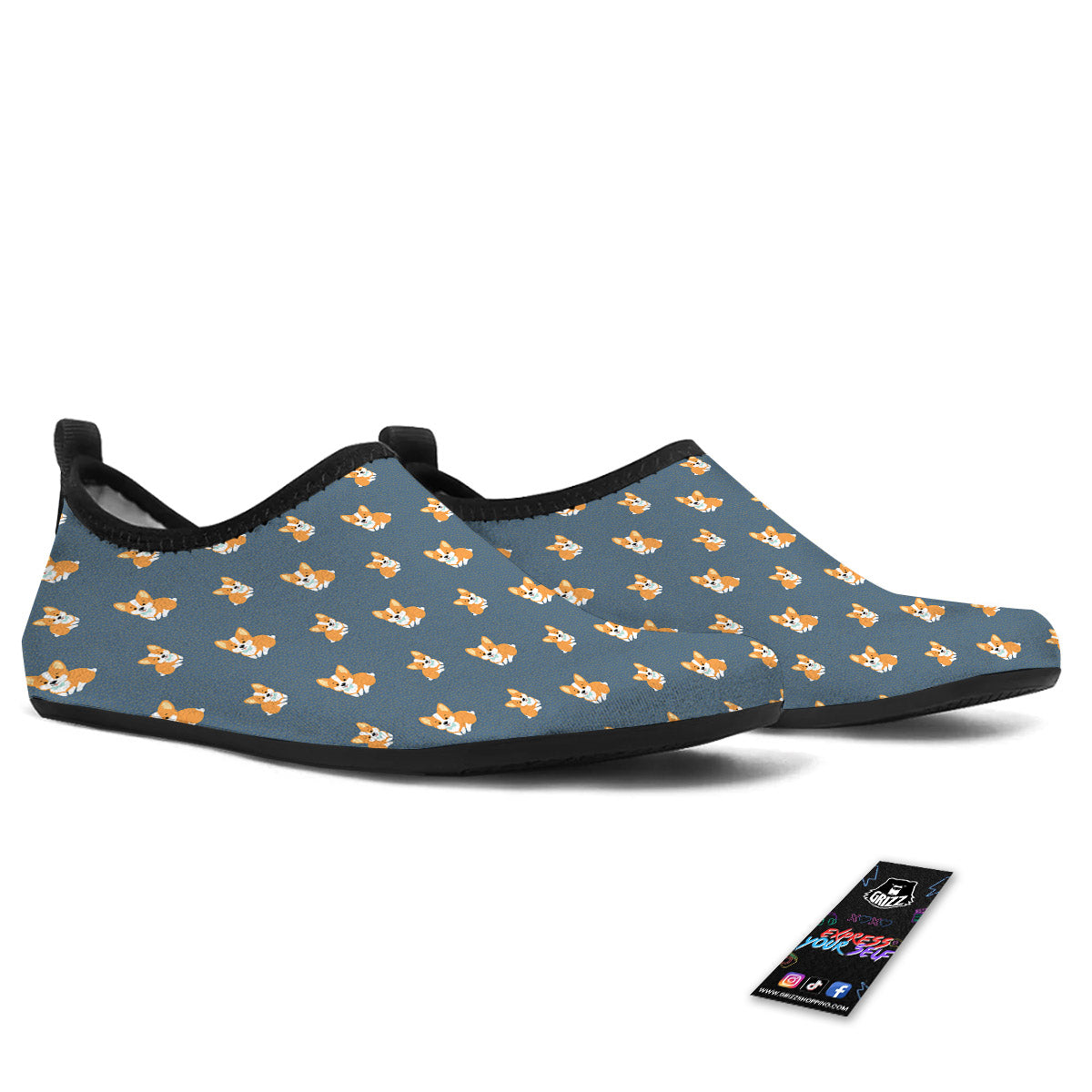 Bunny Corgi Print Pattern Water Shoes-grizzshop