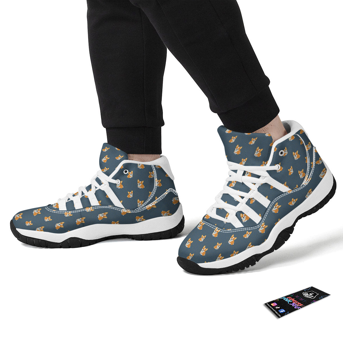 Bunny Corgi Print Pattern White Bball Shoes-grizzshop