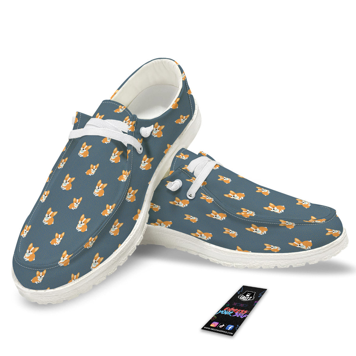 Bunny Corgi Print Pattern White Loafers-grizzshop