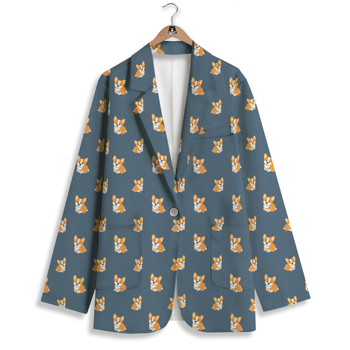 Bunny Corgi Print Pattern Women's Blazer-grizzshop