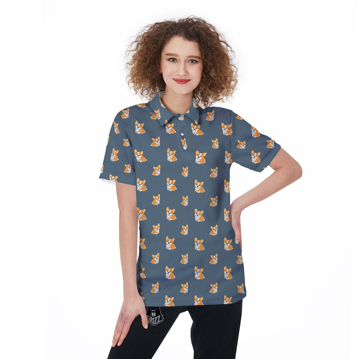 Bunny Corgi Print Pattern Women's Golf Shirts-grizzshop