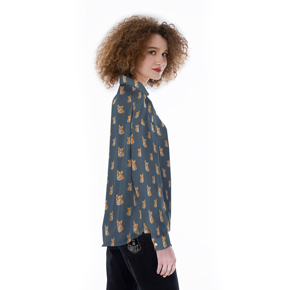 Bunny Corgi Print Pattern Women's Long Sleeve Shirts-grizzshop