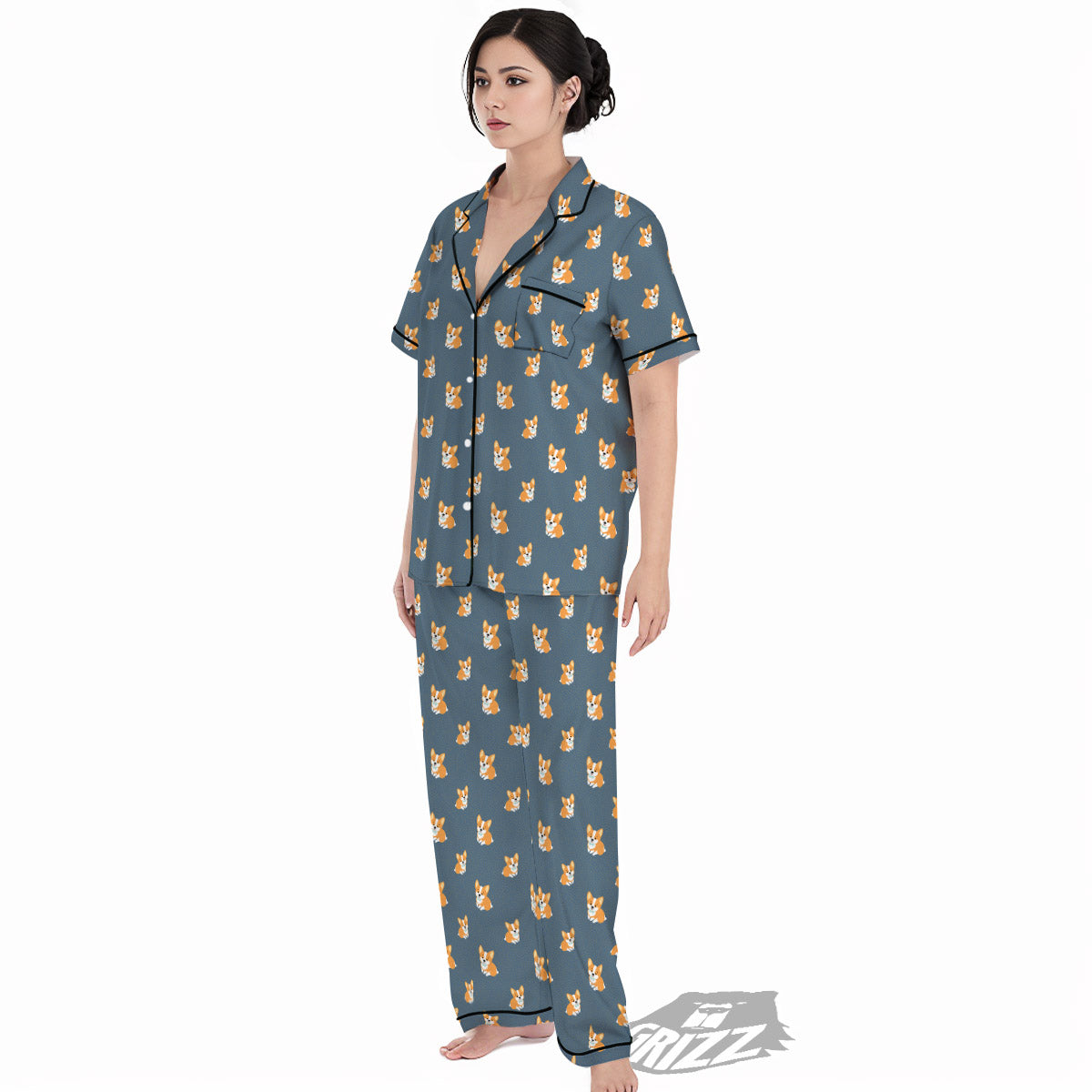 Bunny Corgi Print Pattern Women's Pajamas Set-grizzshop