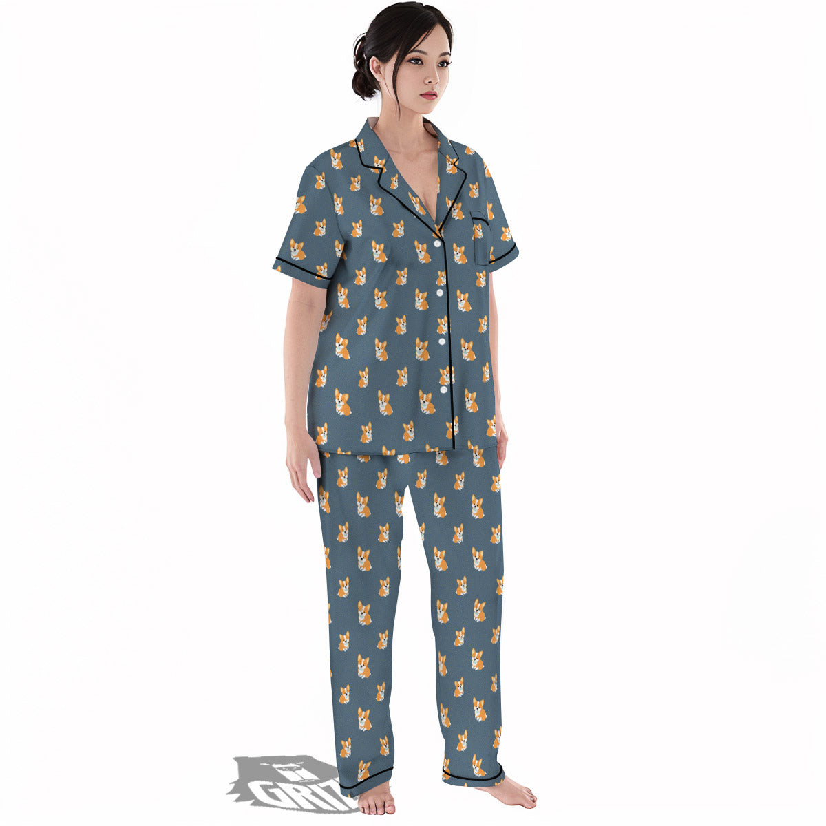 Bunny Corgi Print Pattern Women's Pajamas Set-grizzshop