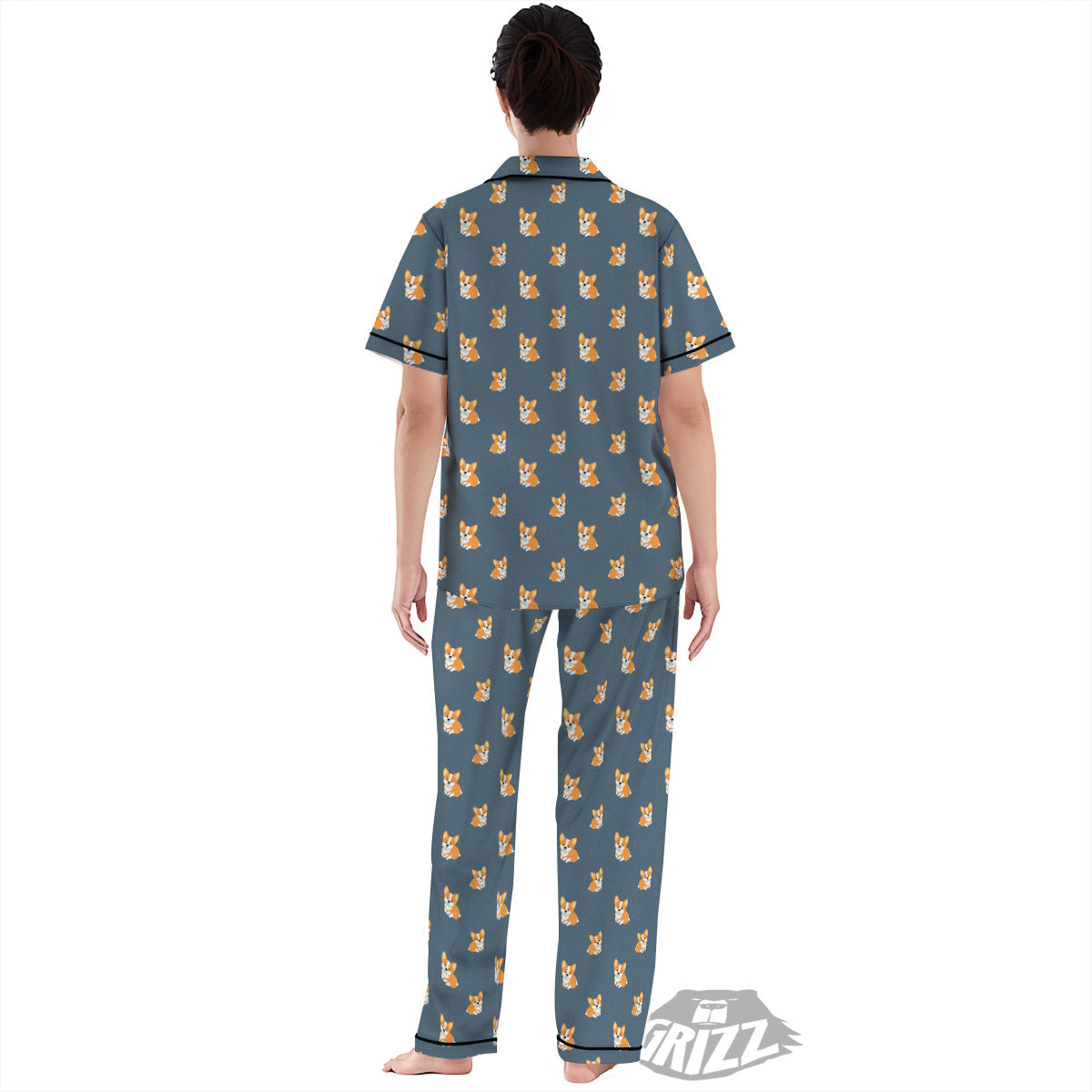 Bunny Corgi Print Pattern Women's Pajamas Set-grizzshop