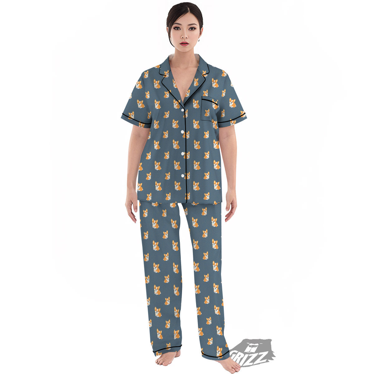 Bunny Corgi Print Pattern Women's Pajamas Set-grizzshop