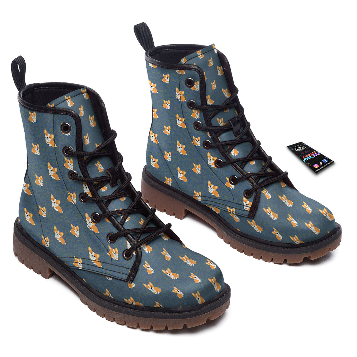Bunny Corgi Print Pattern Work Boots-grizzshop