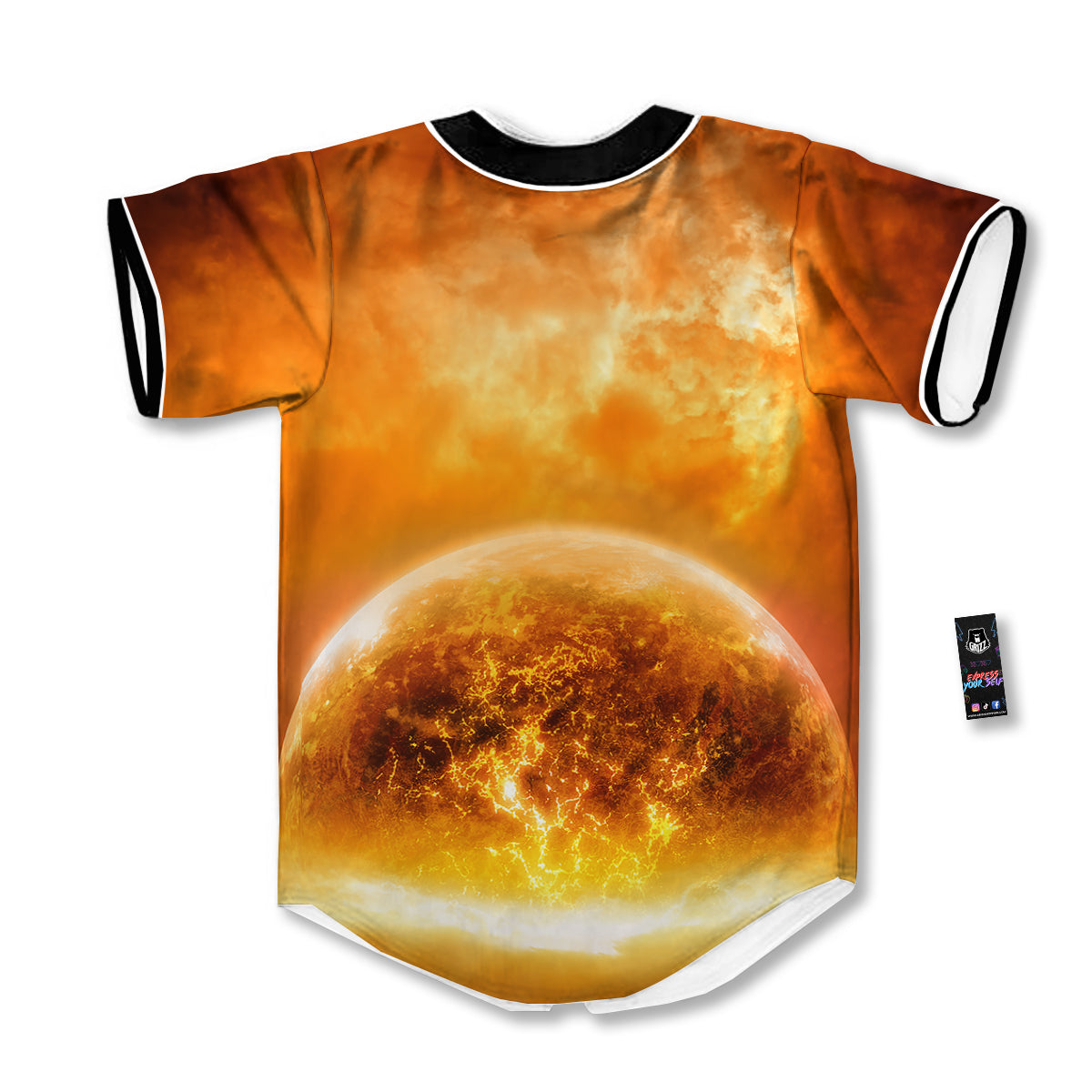 Burning Apocalyptic Planet Earth Print Baseball Jersey-grizzshop