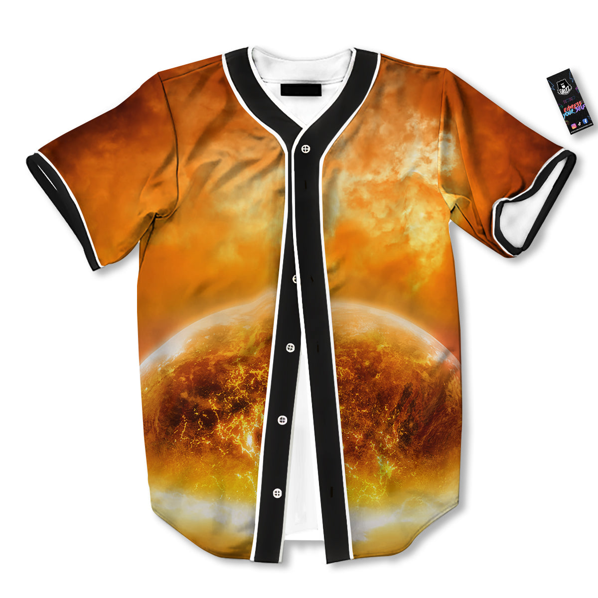 Burning Apocalyptic Planet Earth Print Baseball Jersey-grizzshop