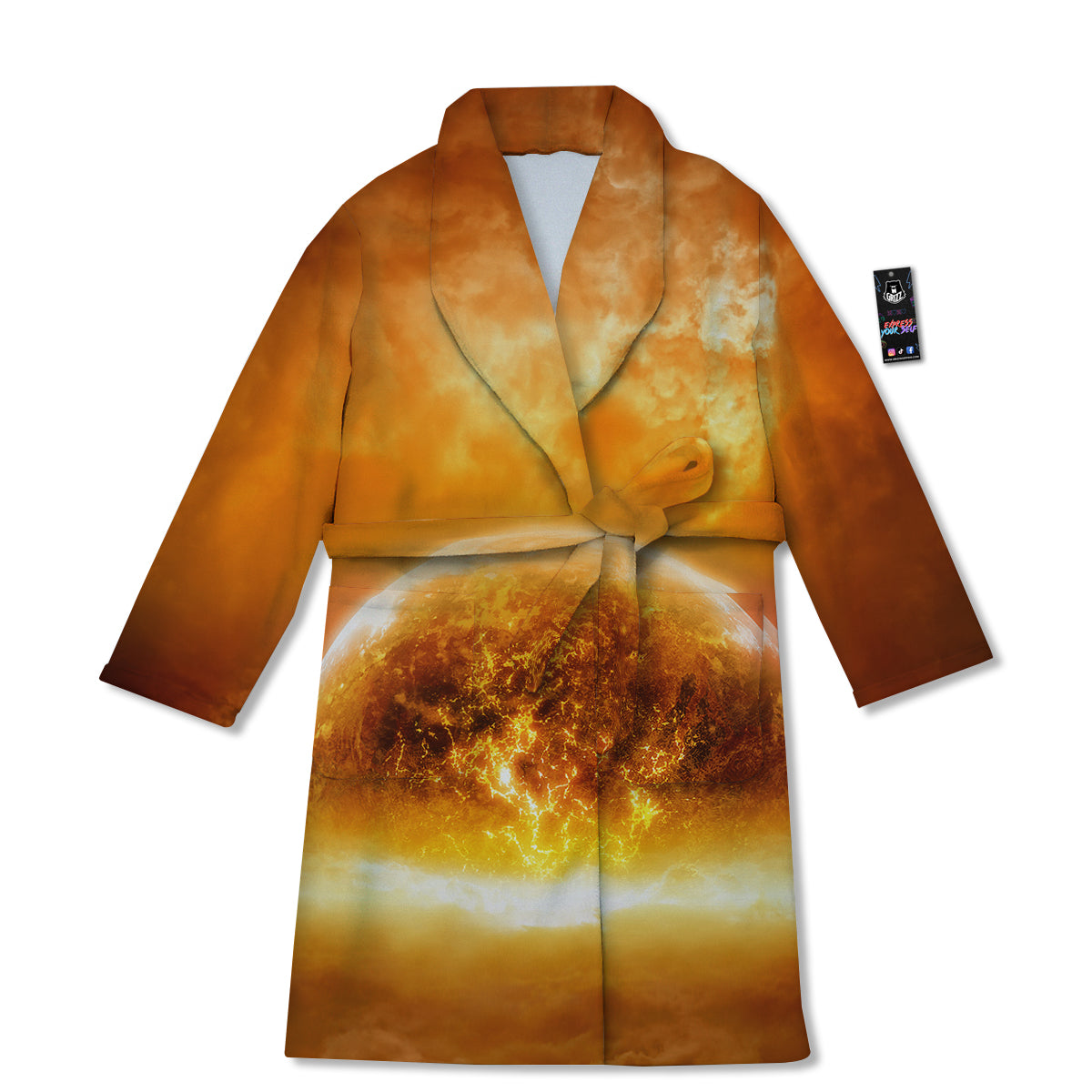 Burning Apocalyptic Planet Earth Print Bathrobe-grizzshop