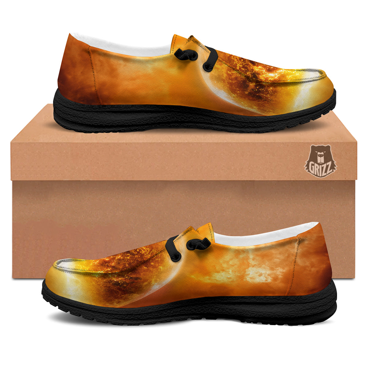 Burning Apocalyptic Planet Earth Print Black Loafers-grizzshop
