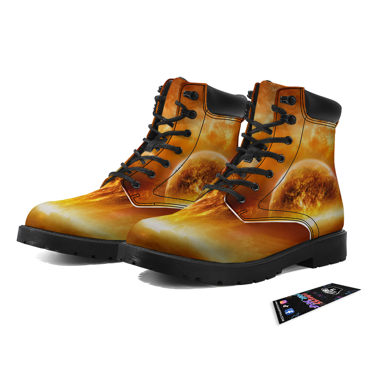 Burning Apocalyptic Planet Earth Print Boots-grizzshop