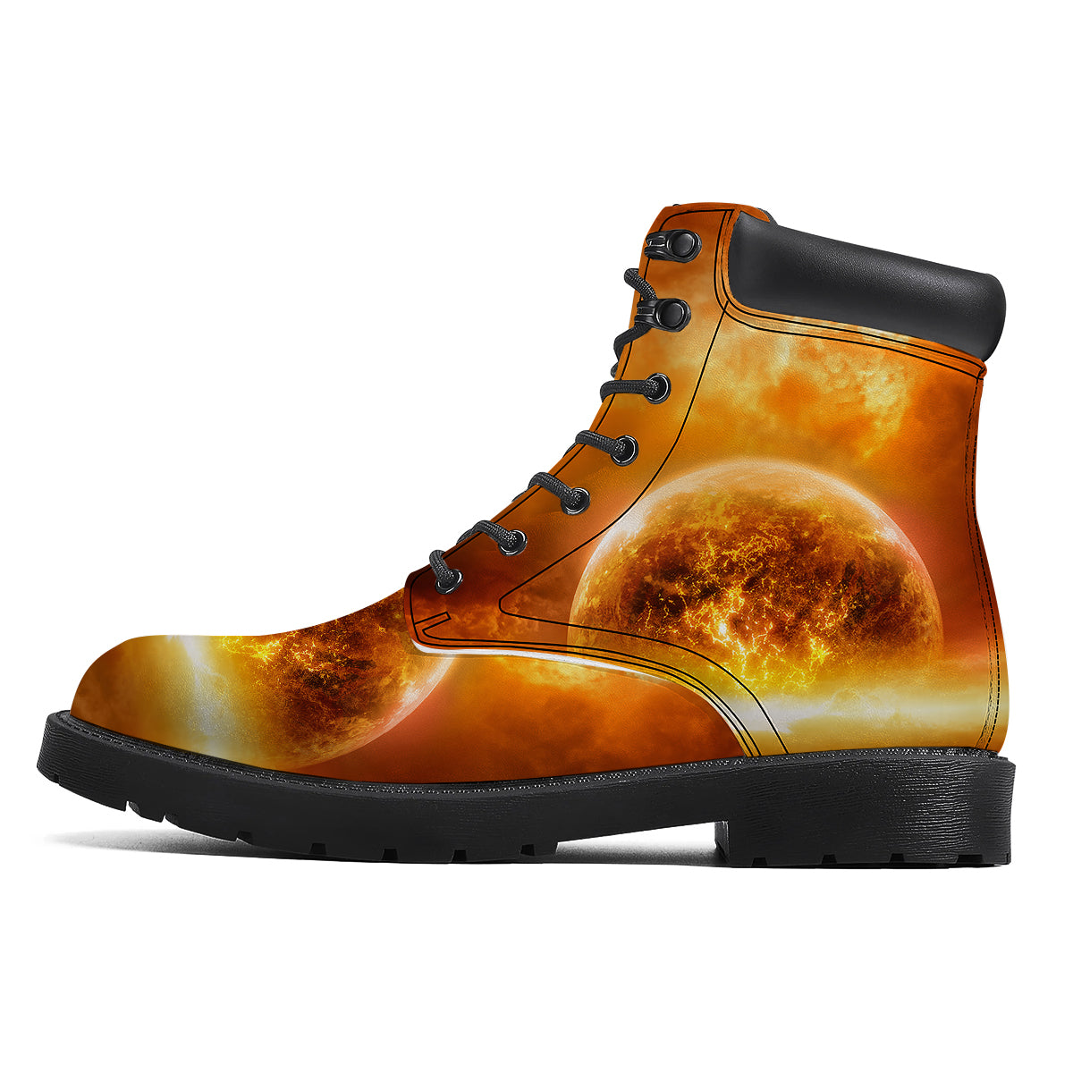 Burning Apocalyptic Planet Earth Print Boots-grizzshop