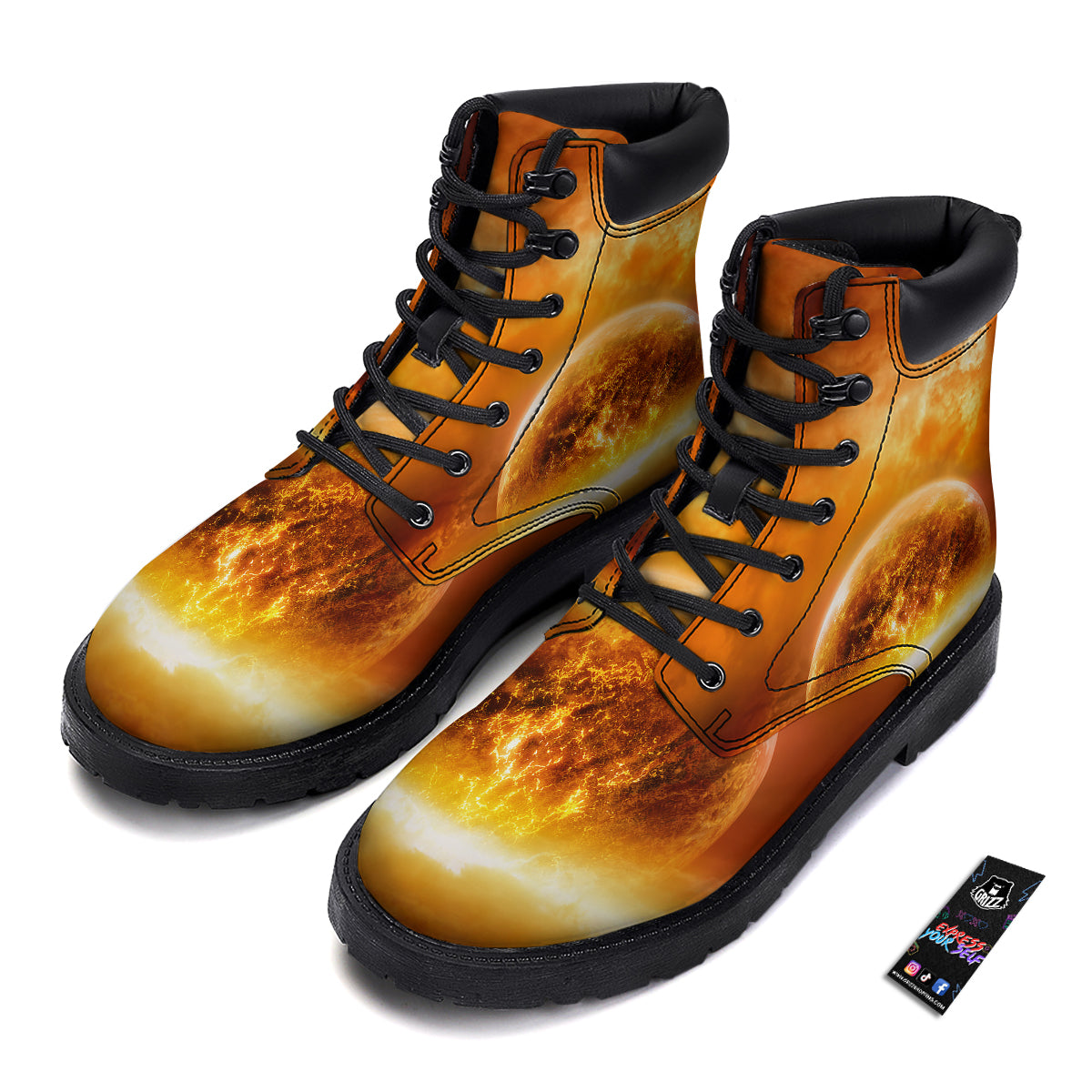 Burning Apocalyptic Planet Earth Print Boots-grizzshop
