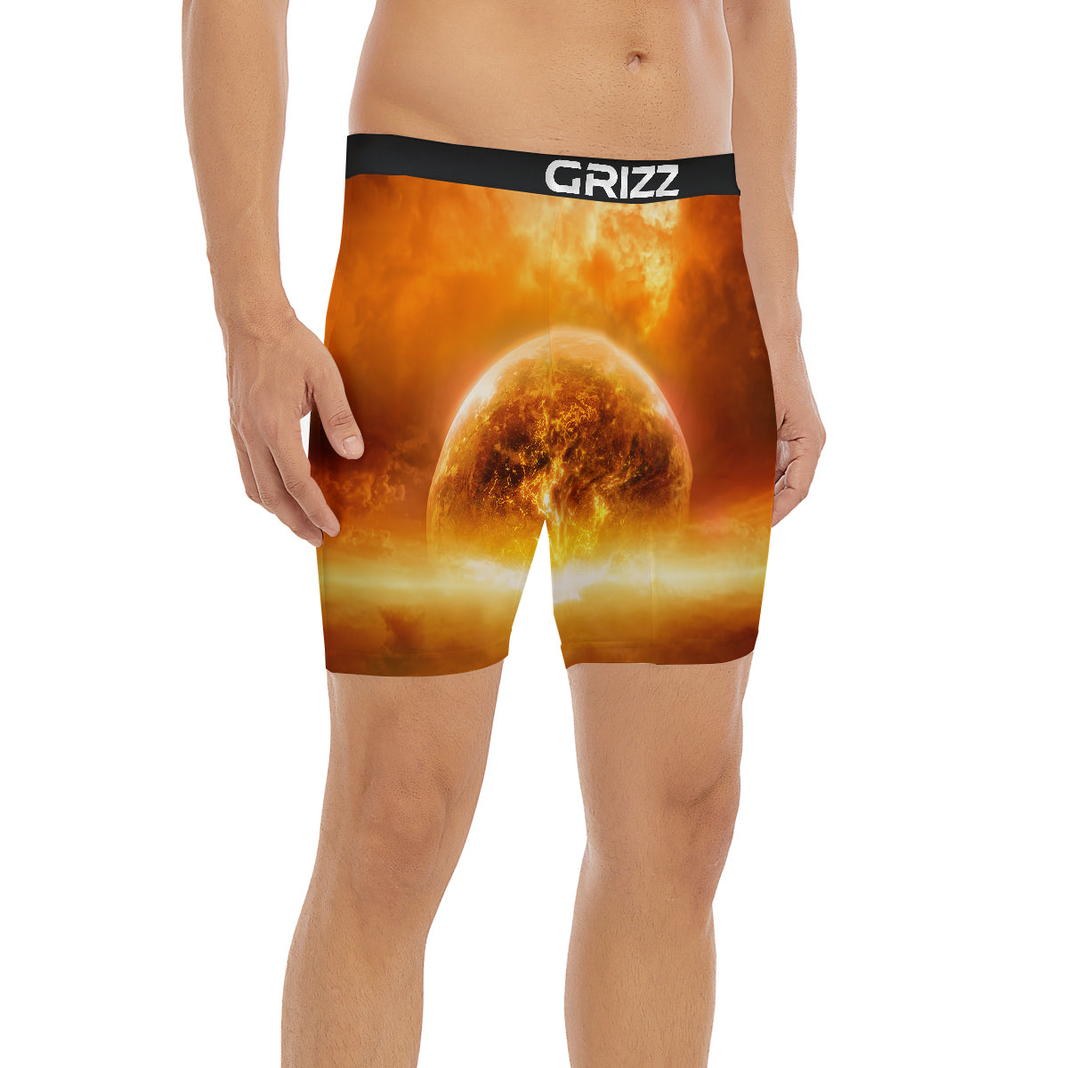 Burning Apocalyptic Planet Earth Print Boxer Briefs-grizzshop