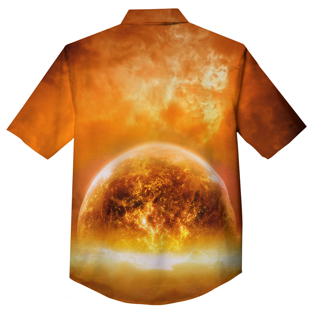 Burning Apocalyptic Planet Earth Print Button Up Shirt-grizzshop