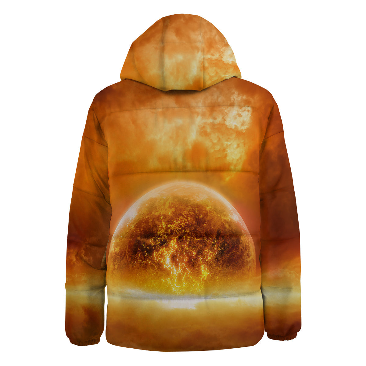 Burning Apocalyptic Planet Earth Print Down Jacket-grizzshop