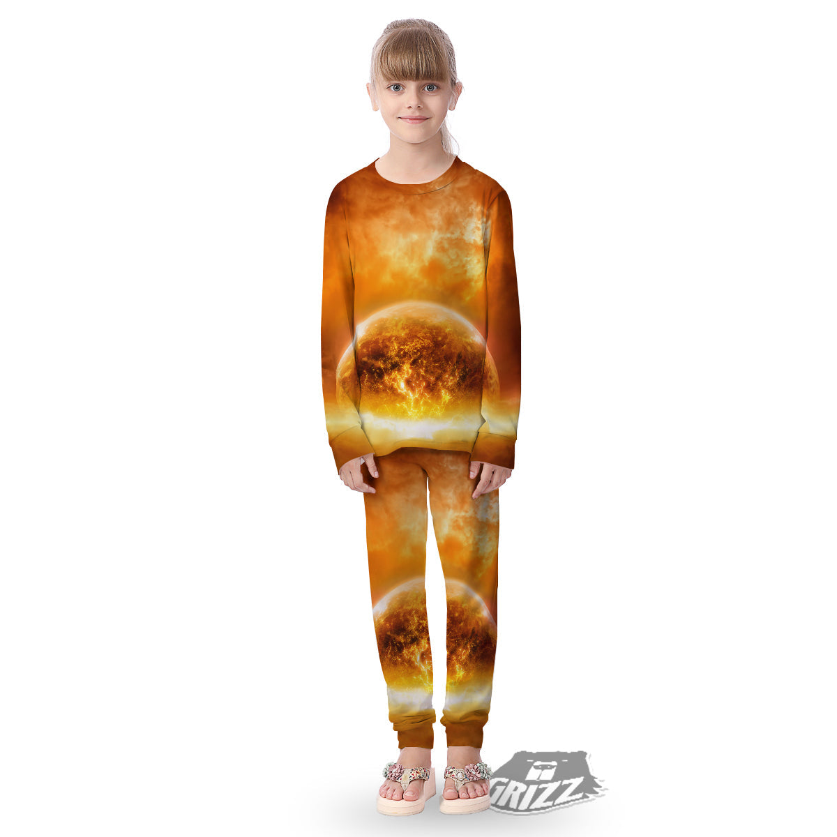 Burning Apocalyptic Planet Earth Print Kid's Pajamas-grizzshop