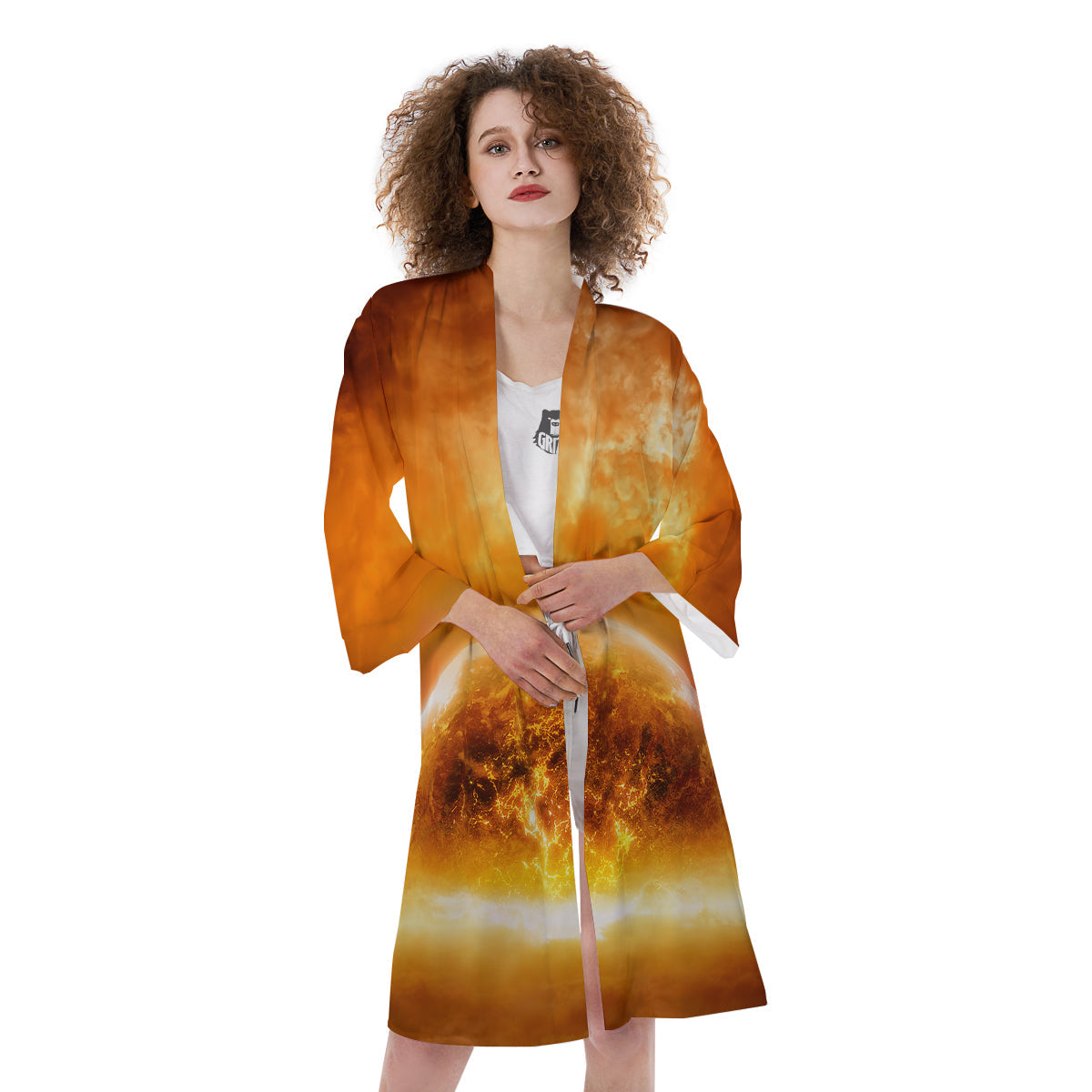 Burning Apocalyptic Planet Earth Print Kimono-grizzshop