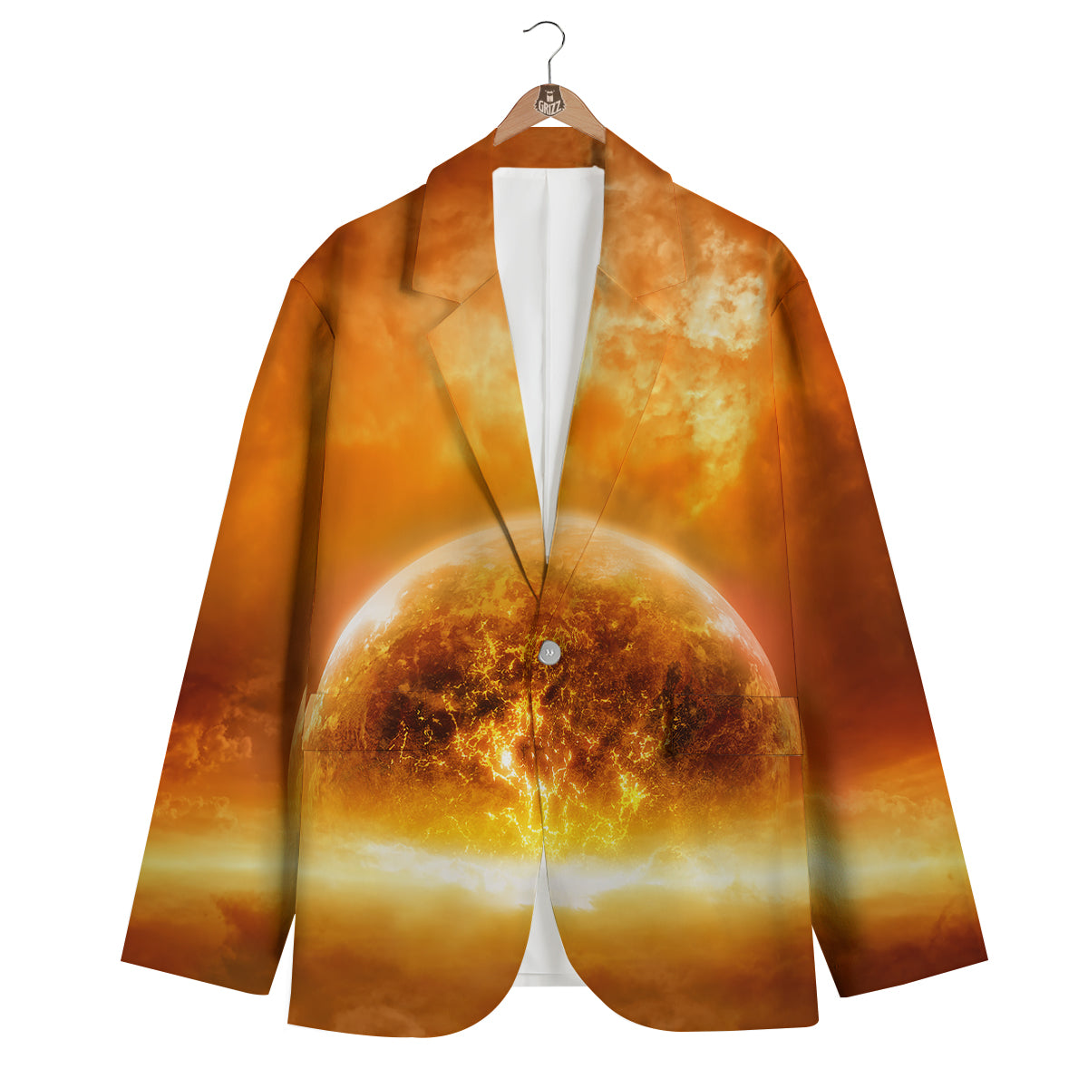 Burning Apocalyptic Planet Earth Print Men's Blazer-grizzshop
