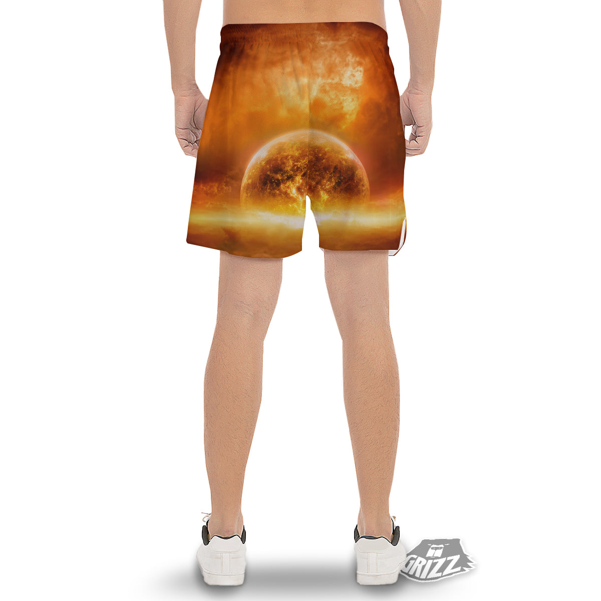 Burning Apocalyptic Planet Earth Print Men's Gym Shorts-grizzshop