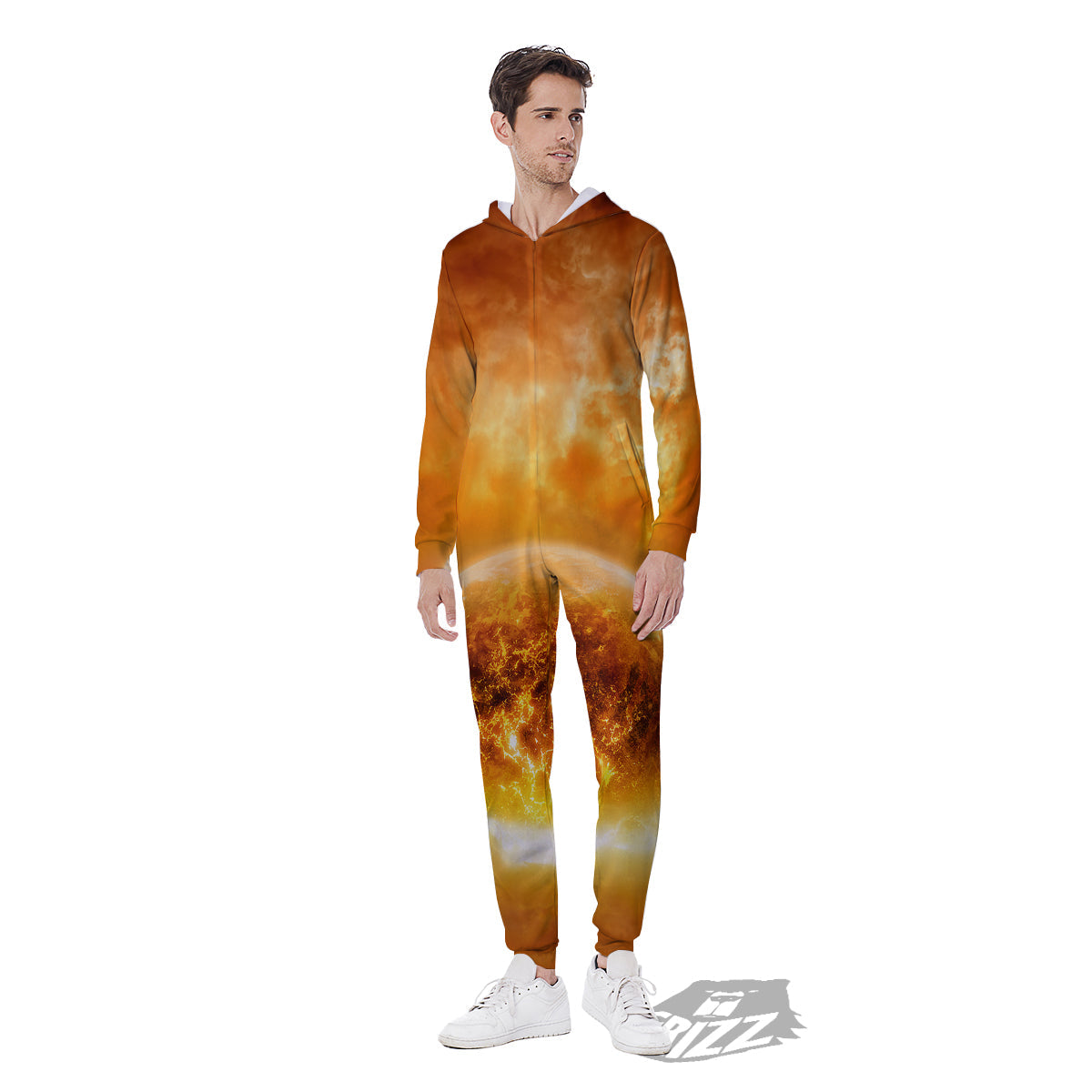 Burning Apocalyptic Planet Earth Print Men's Jumpsuit-grizzshop