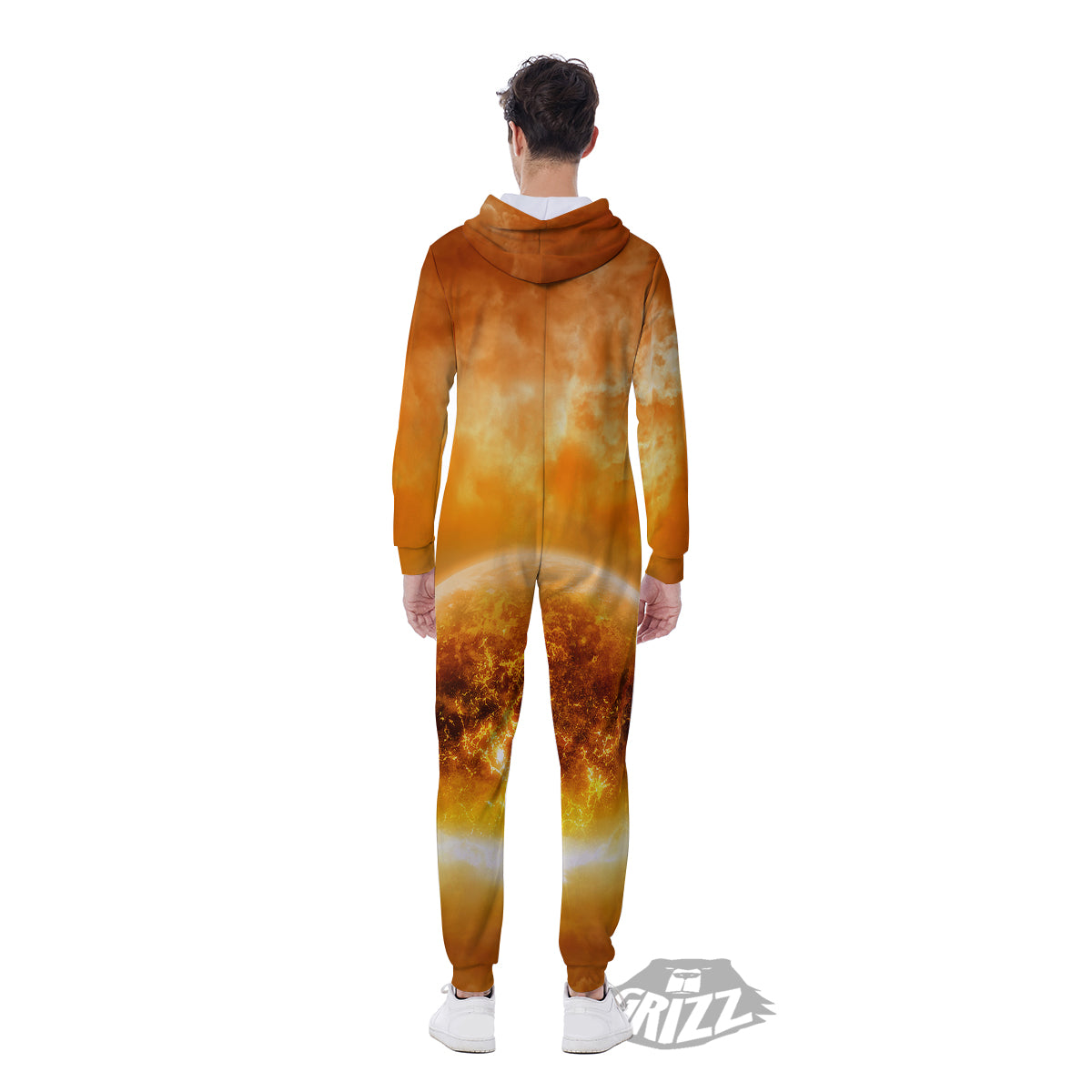 Burning Apocalyptic Planet Earth Print Men's Jumpsuit-grizzshop