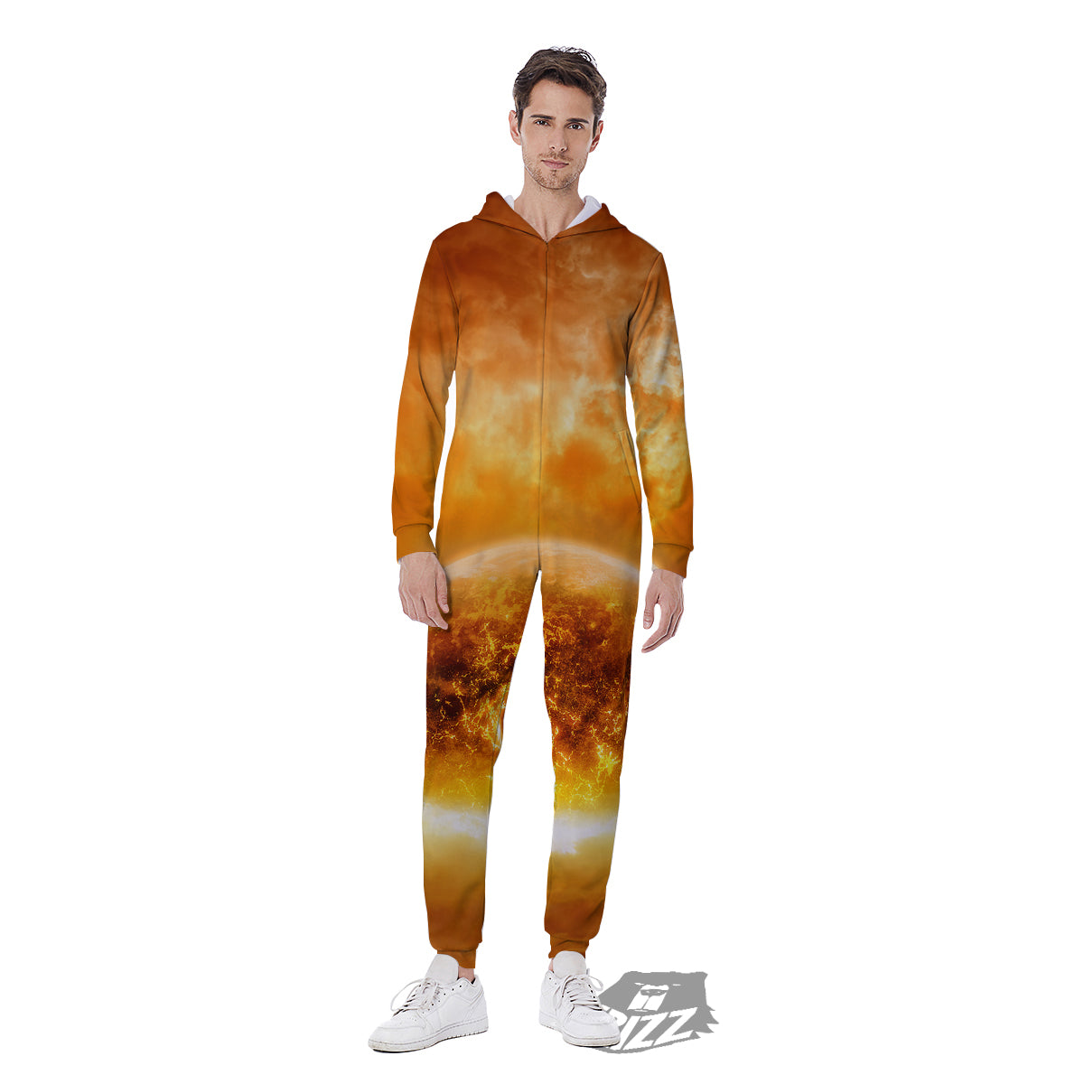 Burning Apocalyptic Planet Earth Print Men's Jumpsuit-grizzshop