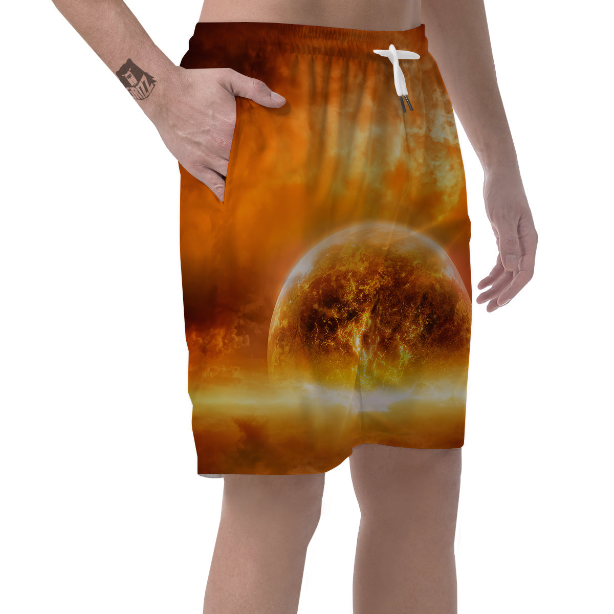 Burning Apocalyptic Planet Earth Print Men's Shorts-grizzshop
