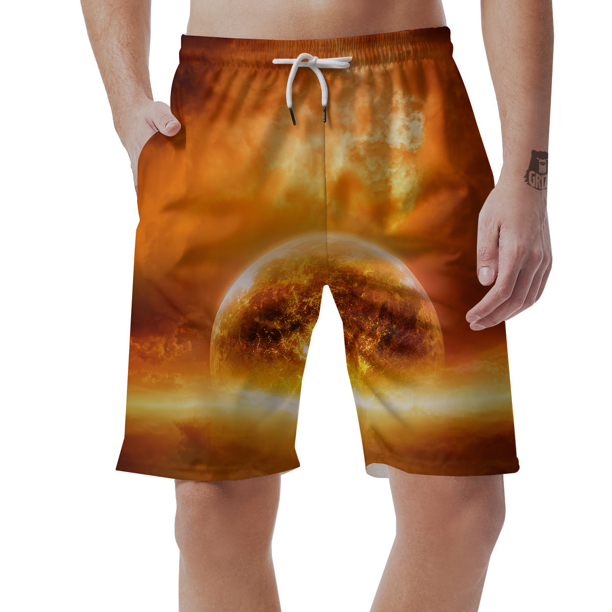 Burning Apocalyptic Planet Earth Print Men's Shorts-grizzshop