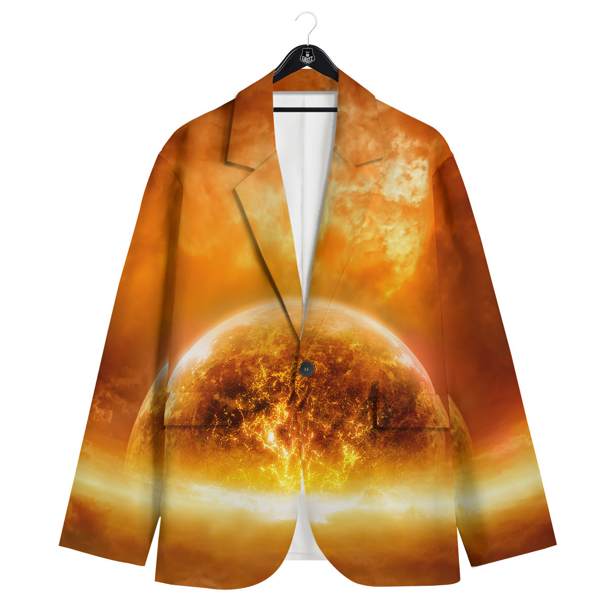 Burning Apocalyptic Planet Earth Print Men's Sport Coat-grizzshop