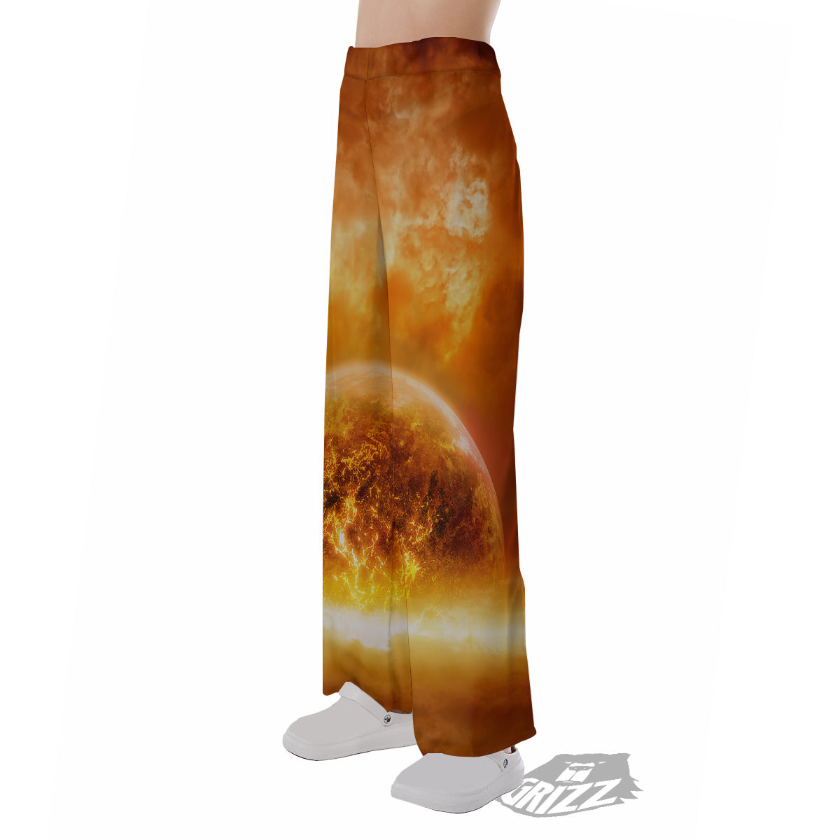 Burning Apocalyptic Planet Earth Print Pajama Pants-grizzshop