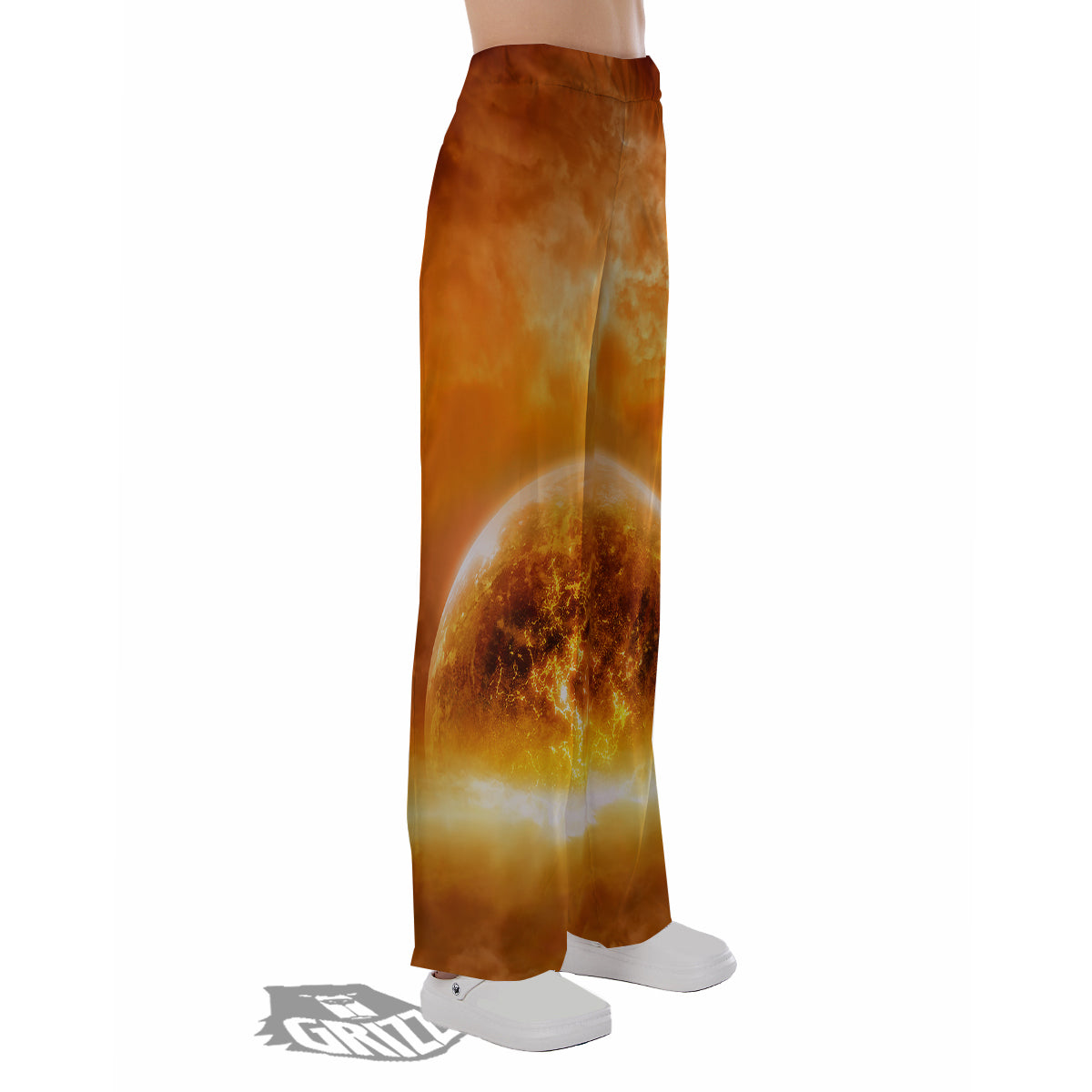 Burning Apocalyptic Planet Earth Print Pajama Pants-grizzshop
