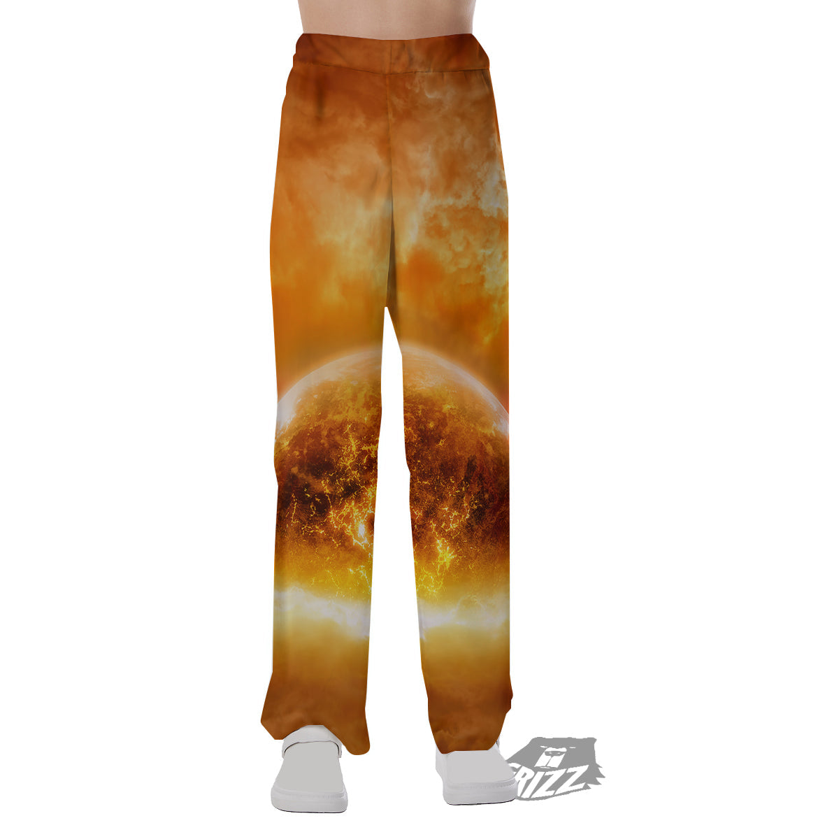 Burning Apocalyptic Planet Earth Print Pajama Pants-grizzshop