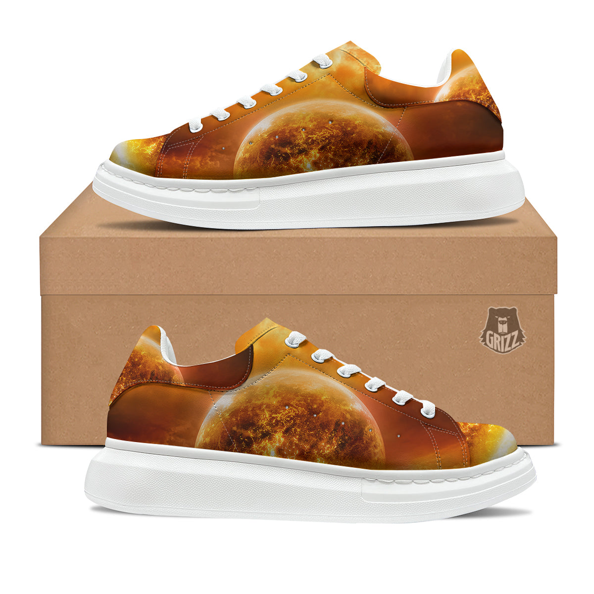 Burning Apocalyptic Planet Earth Print Platform Shoes-grizzshop
