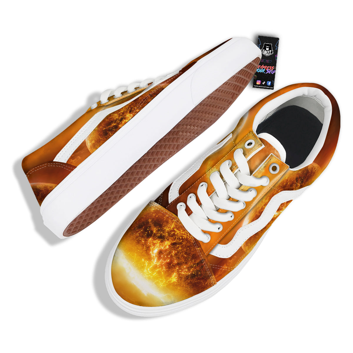 Burning Apocalyptic Planet Earth Print Skate Shoes-grizzshop