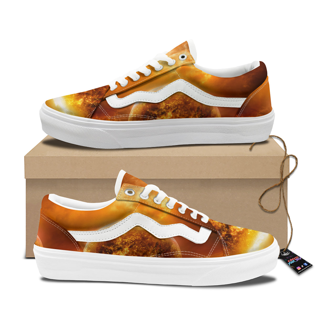 Burning Apocalyptic Planet Earth Print Skate Shoes-grizzshop