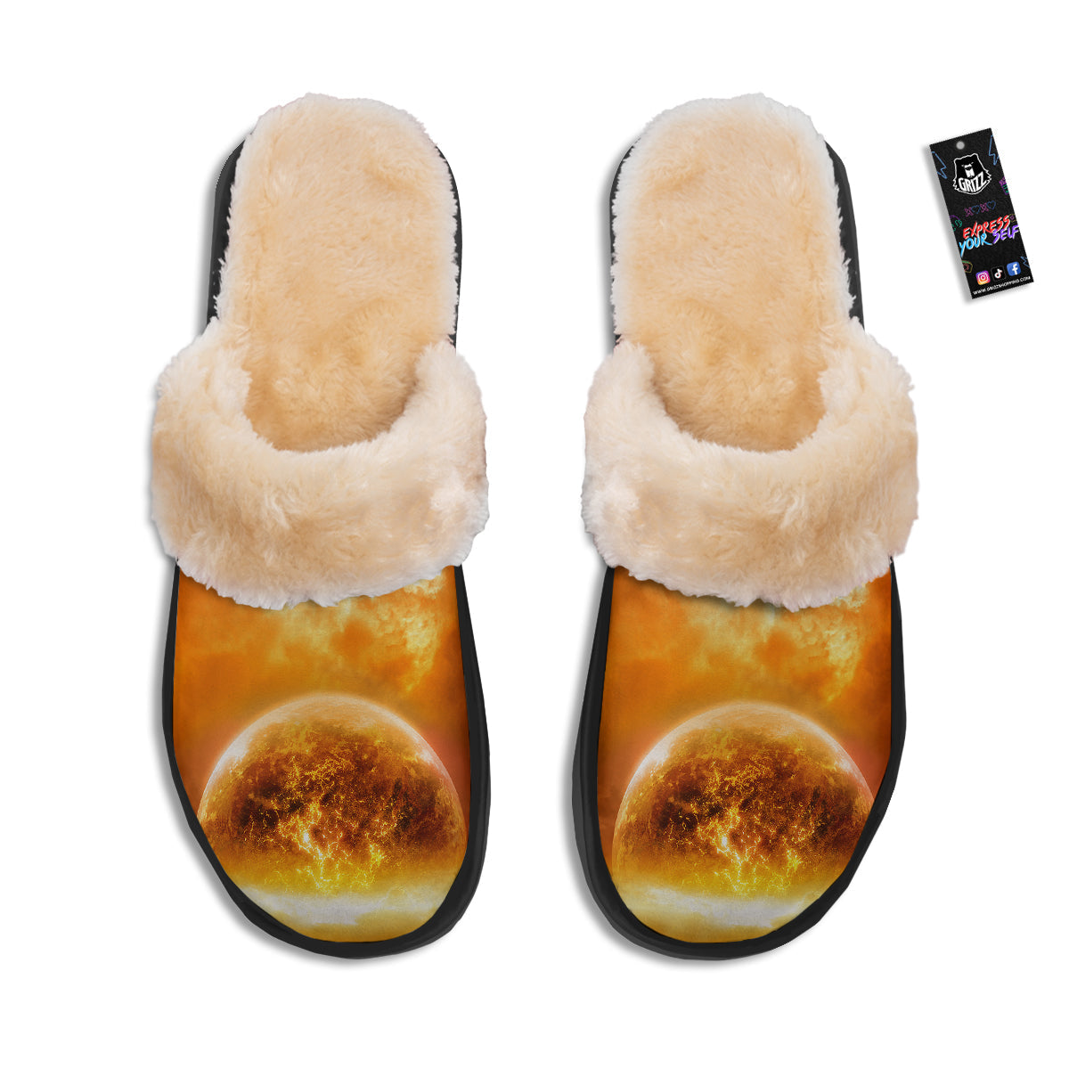 Burning Apocalyptic Planet Earth Print Slippers-grizzshop