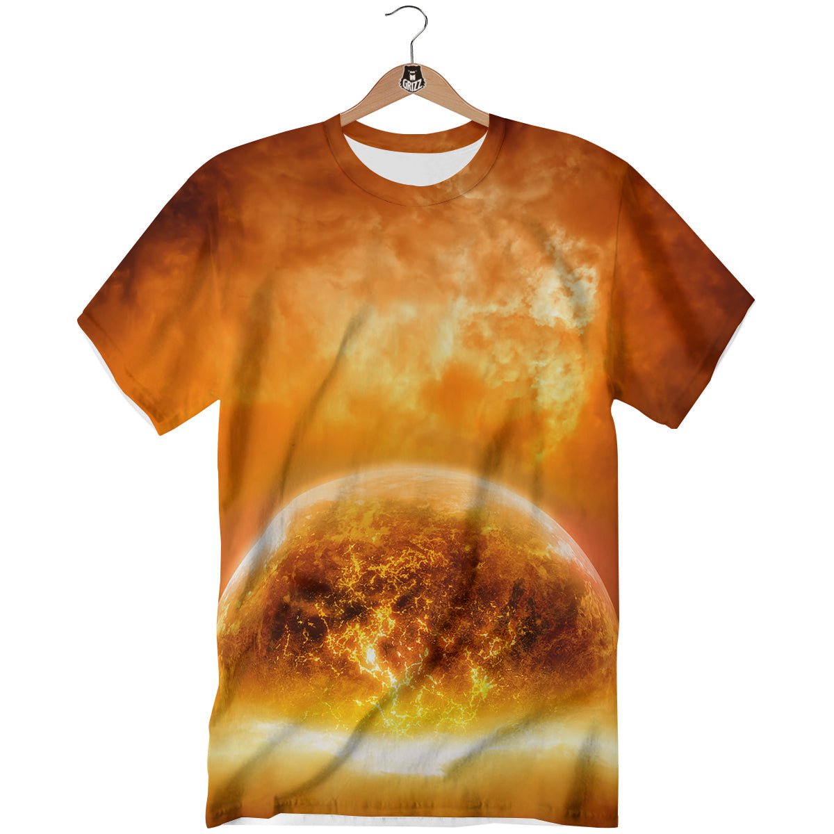 Burning Apocalyptic Planet Earth Print T-Shirt-grizzshop