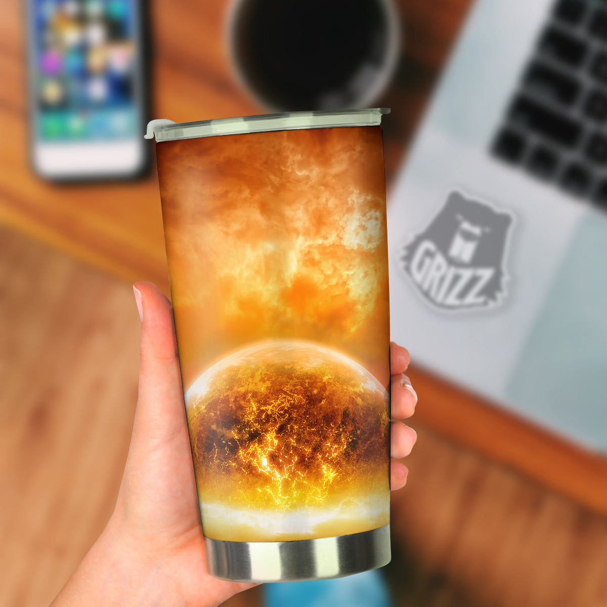 Burning Apocalyptic Planet Earth Print Tumbler-grizzshop