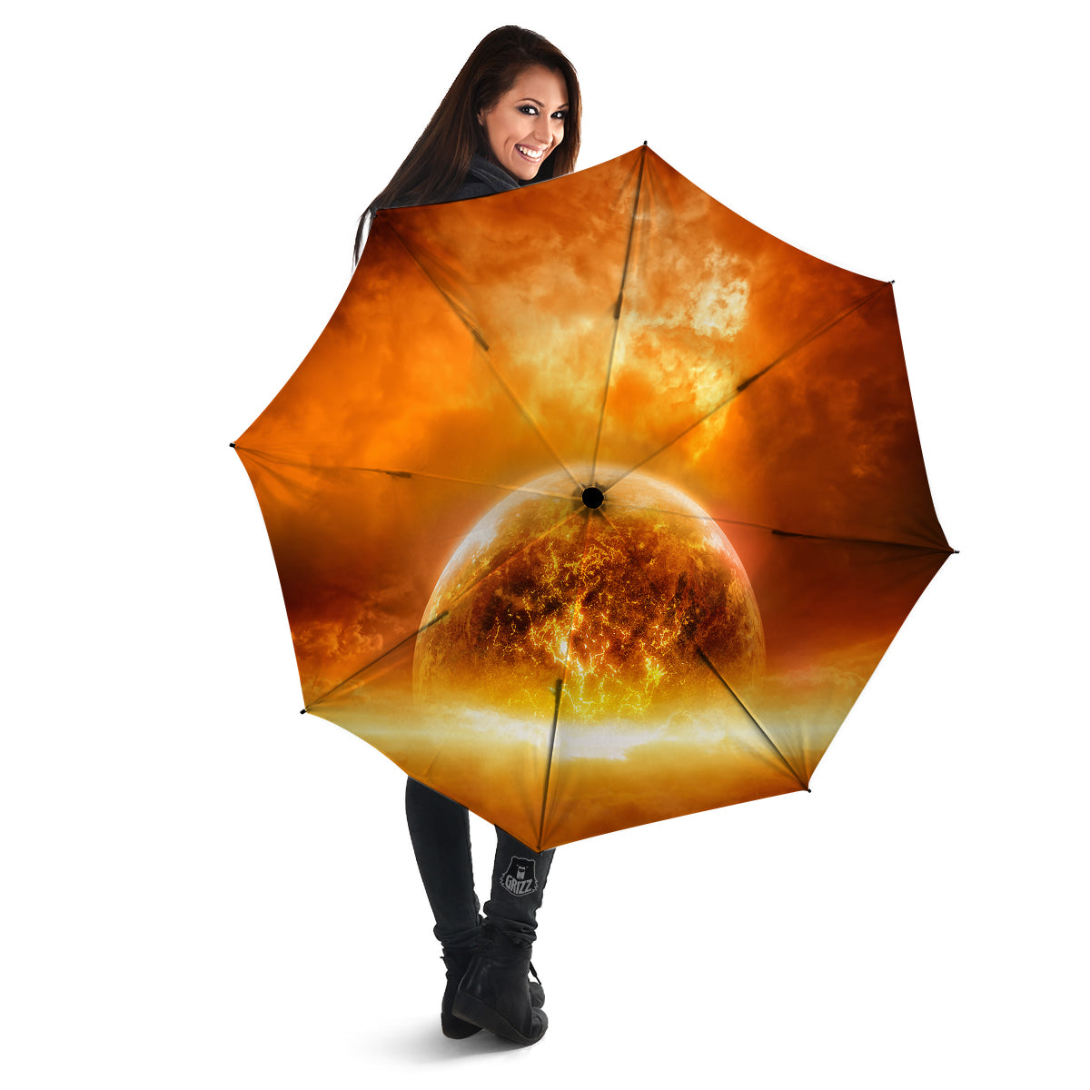 Burning Apocalyptic Planet Earth Print Umbrella-grizzshop
