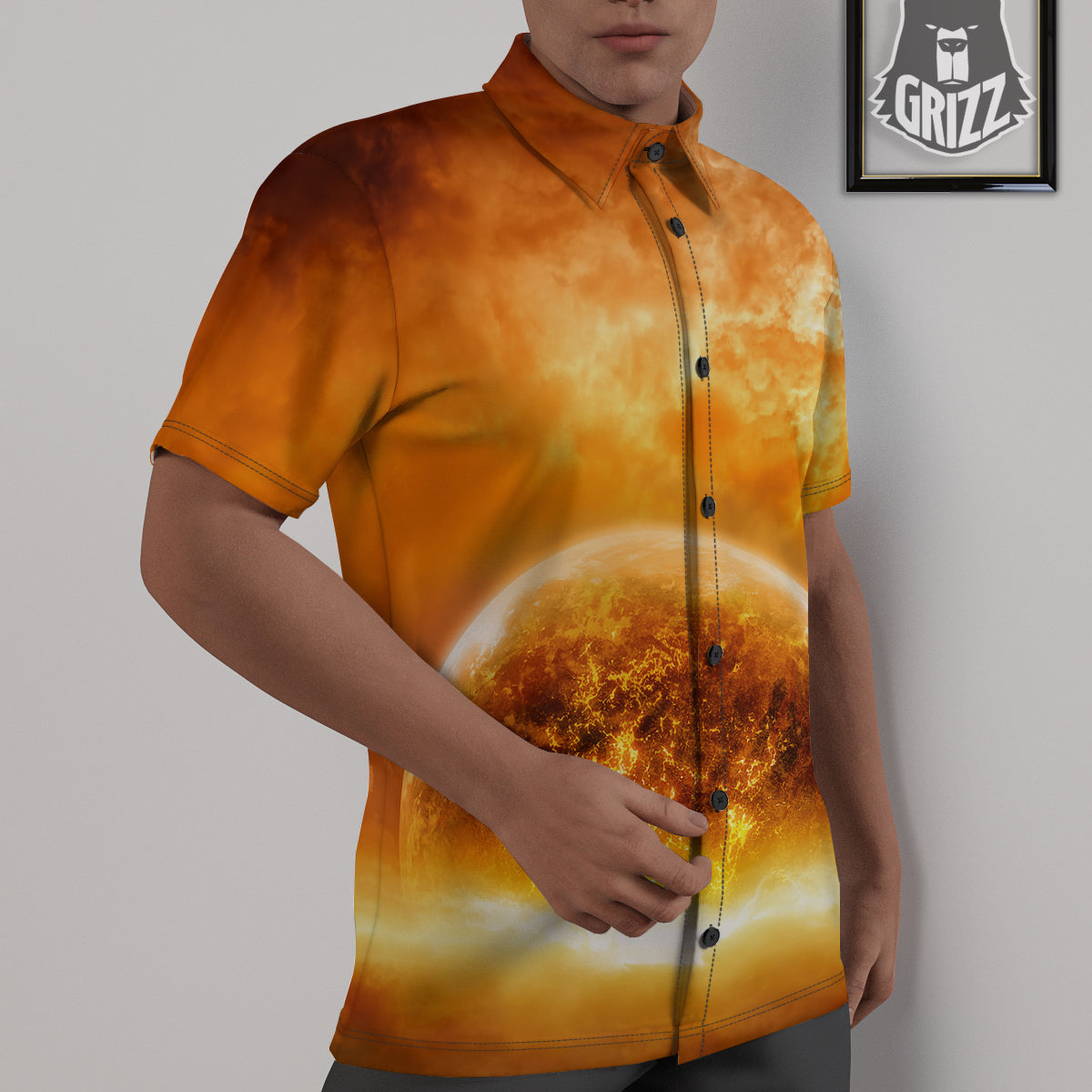Burning Apocalyptic Planet Earth Print Untucked Shirts-grizzshop