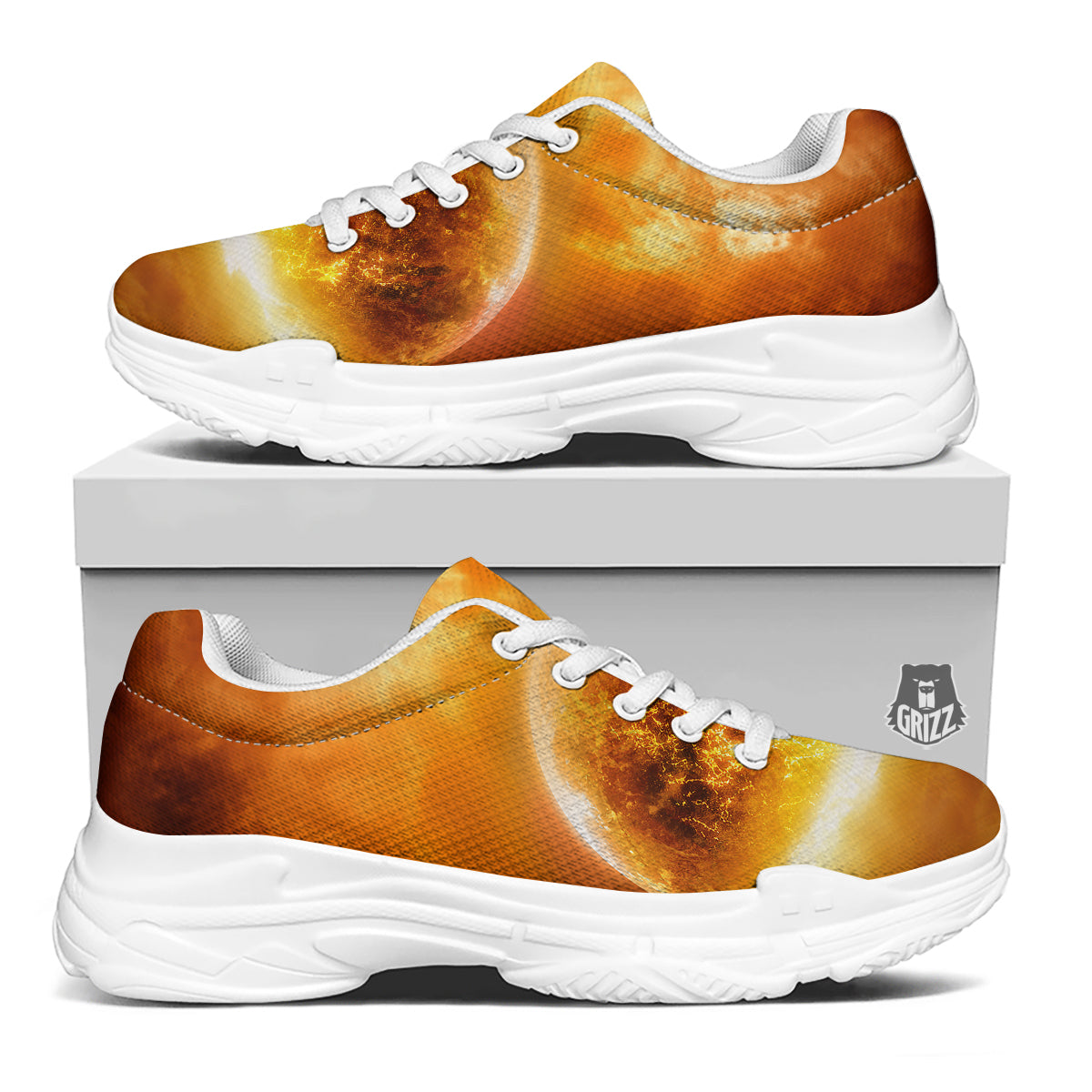 Burning Apocalyptic Planet Earth Print White Chunky Shoes-grizzshop