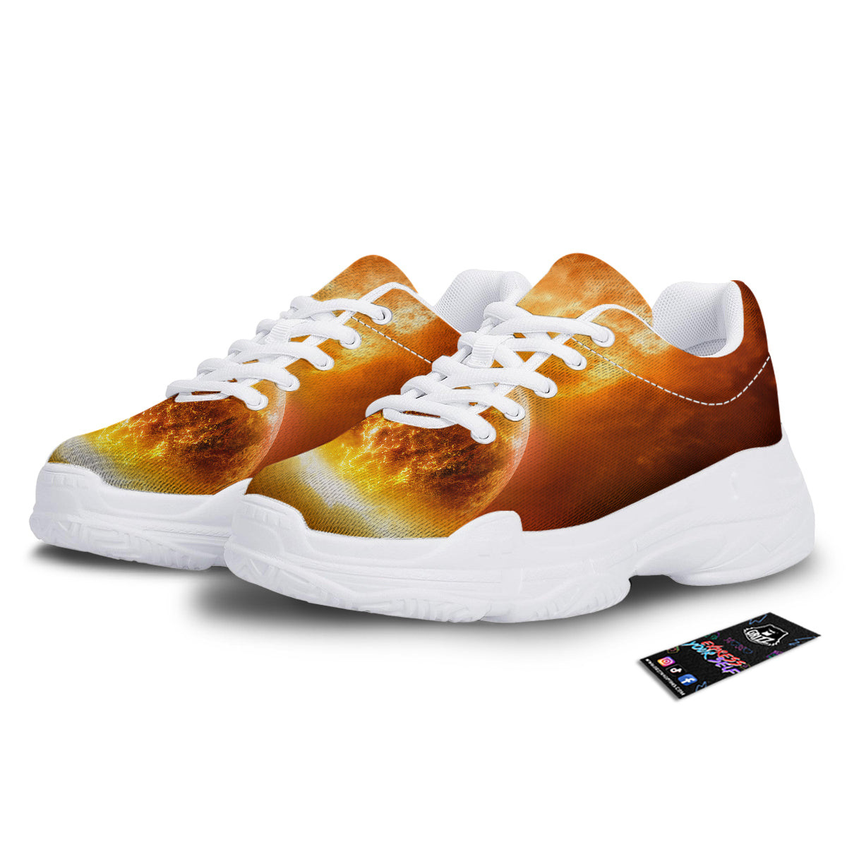 Burning Apocalyptic Planet Earth Print White Chunky Shoes-grizzshop