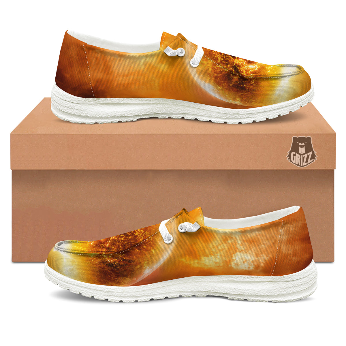 Burning Apocalyptic Planet Earth Print White Loafers-grizzshop