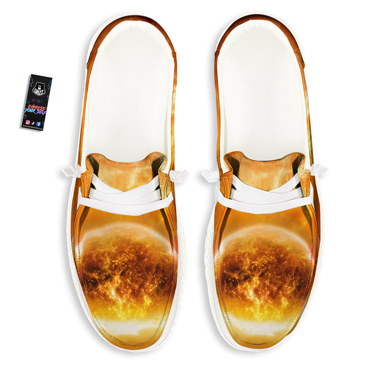 Burning Apocalyptic Planet Earth Print White Loafers-grizzshop