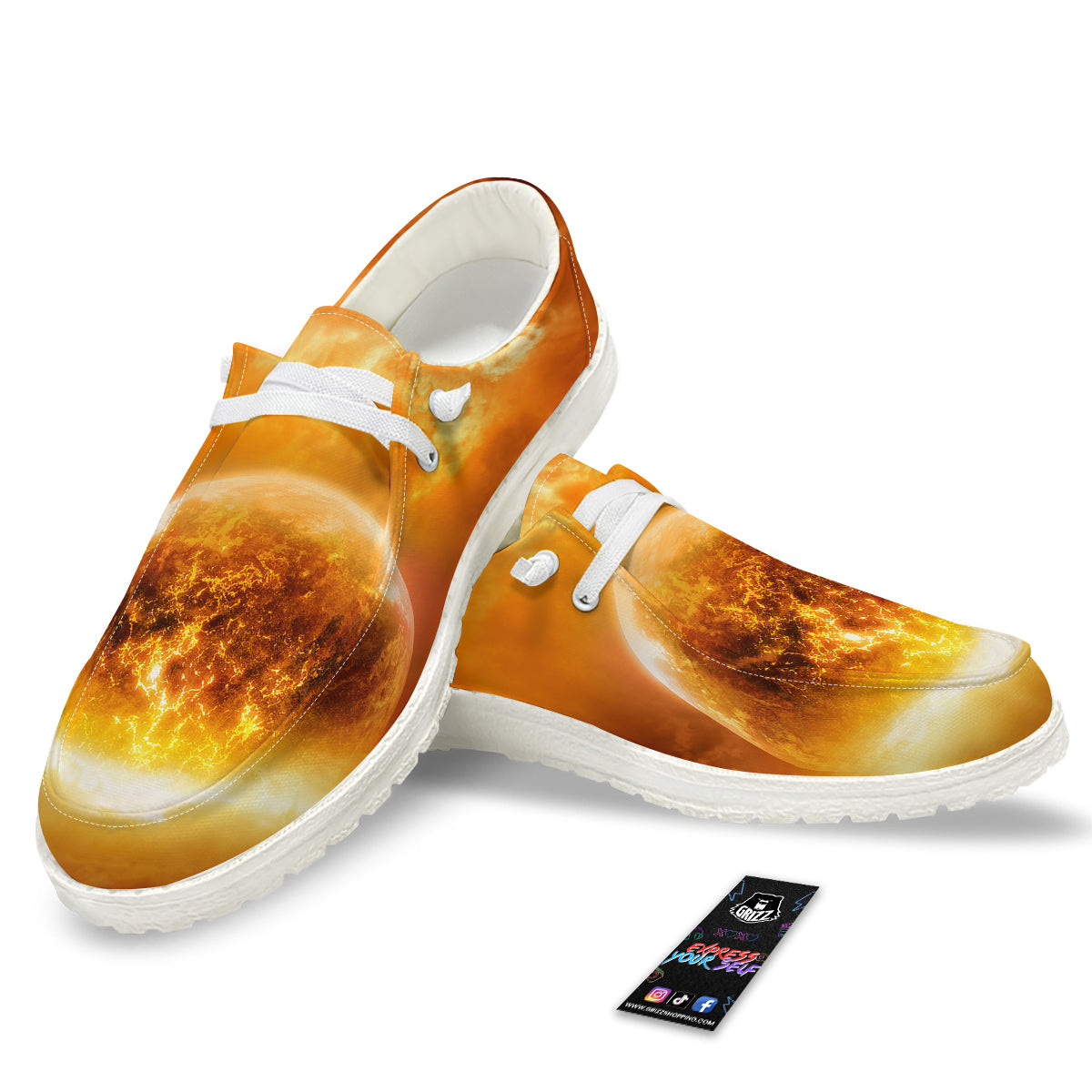 Burning Apocalyptic Planet Earth Print White Loafers-grizzshop