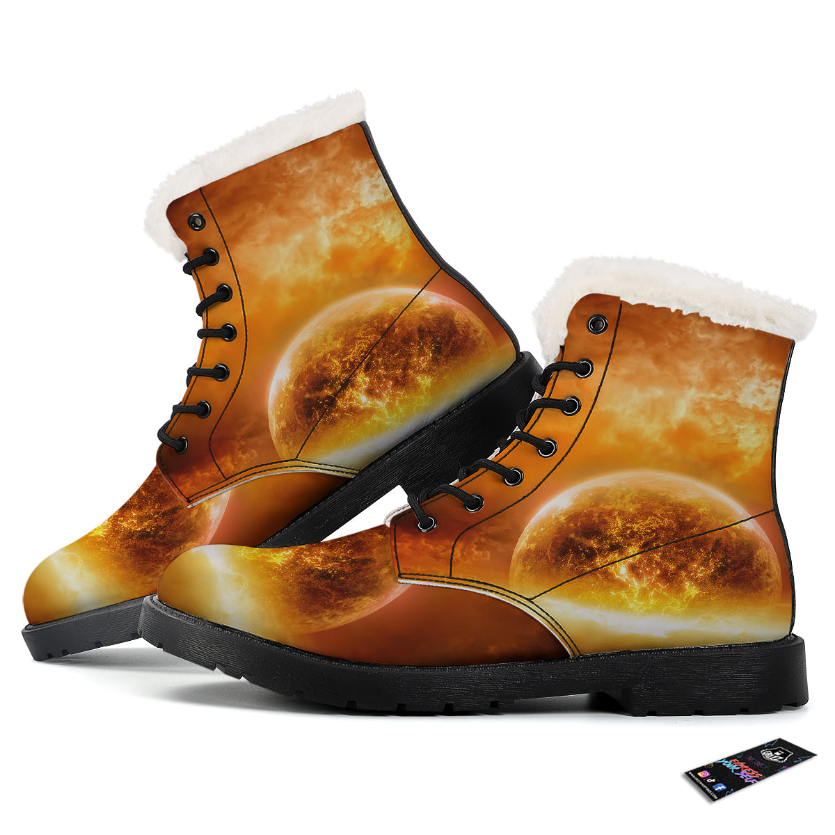 Burning Apocalyptic Planet Earth Print Winter Boots-grizzshop