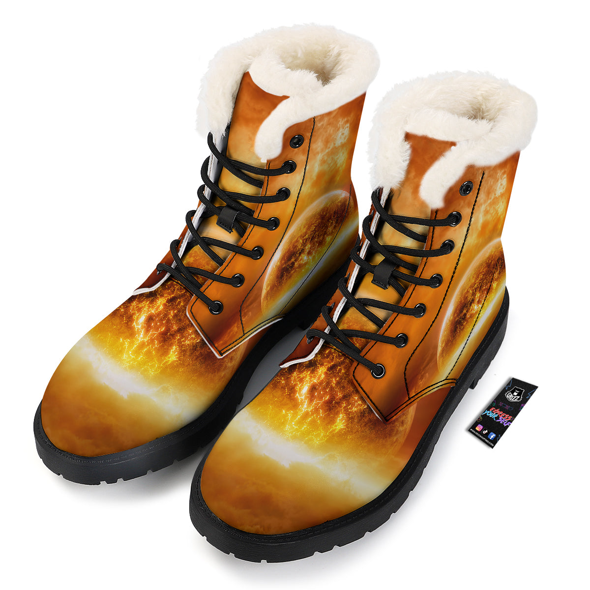 Burning Apocalyptic Planet Earth Print Winter Boots-grizzshop