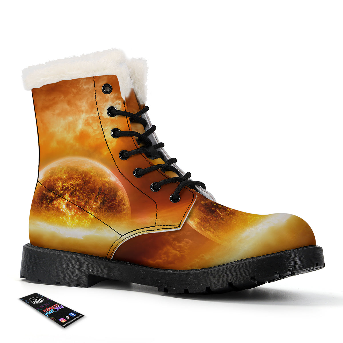 Burning Apocalyptic Planet Earth Print Winter Boots-grizzshop